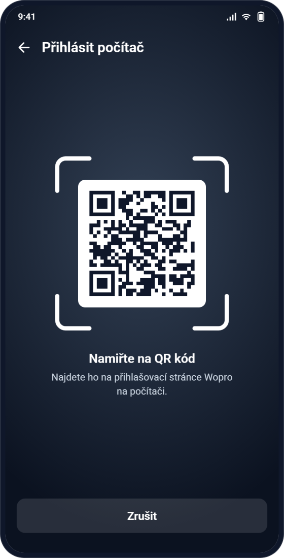 Přihlášení počítače QR kódem