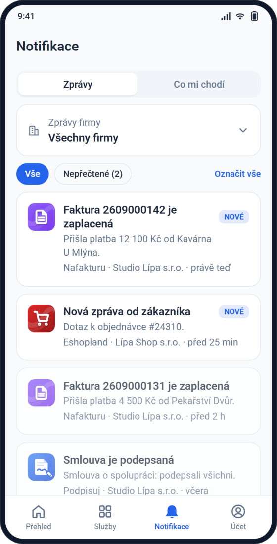 Zprávy ze všech firem a služeb